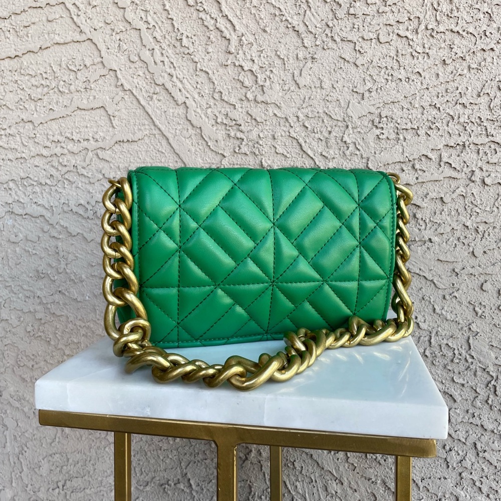 ZARA BLOGGER FAVE Green Quilted Faux Leather Gold Chain Strap Flap Shoulder Bag
